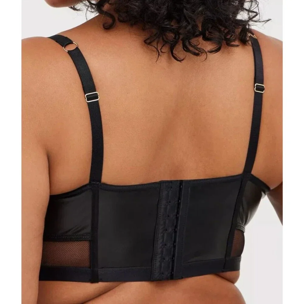 Torrid Black Faux Leather & Mesh Unlined Longline Underwire Bralette Size 0 *NEW
